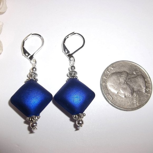 Earrings, Cobalt Blue Earrings, Blue and Silver Earrings, Blue Earrings Set C357 - Picture 2 of 7